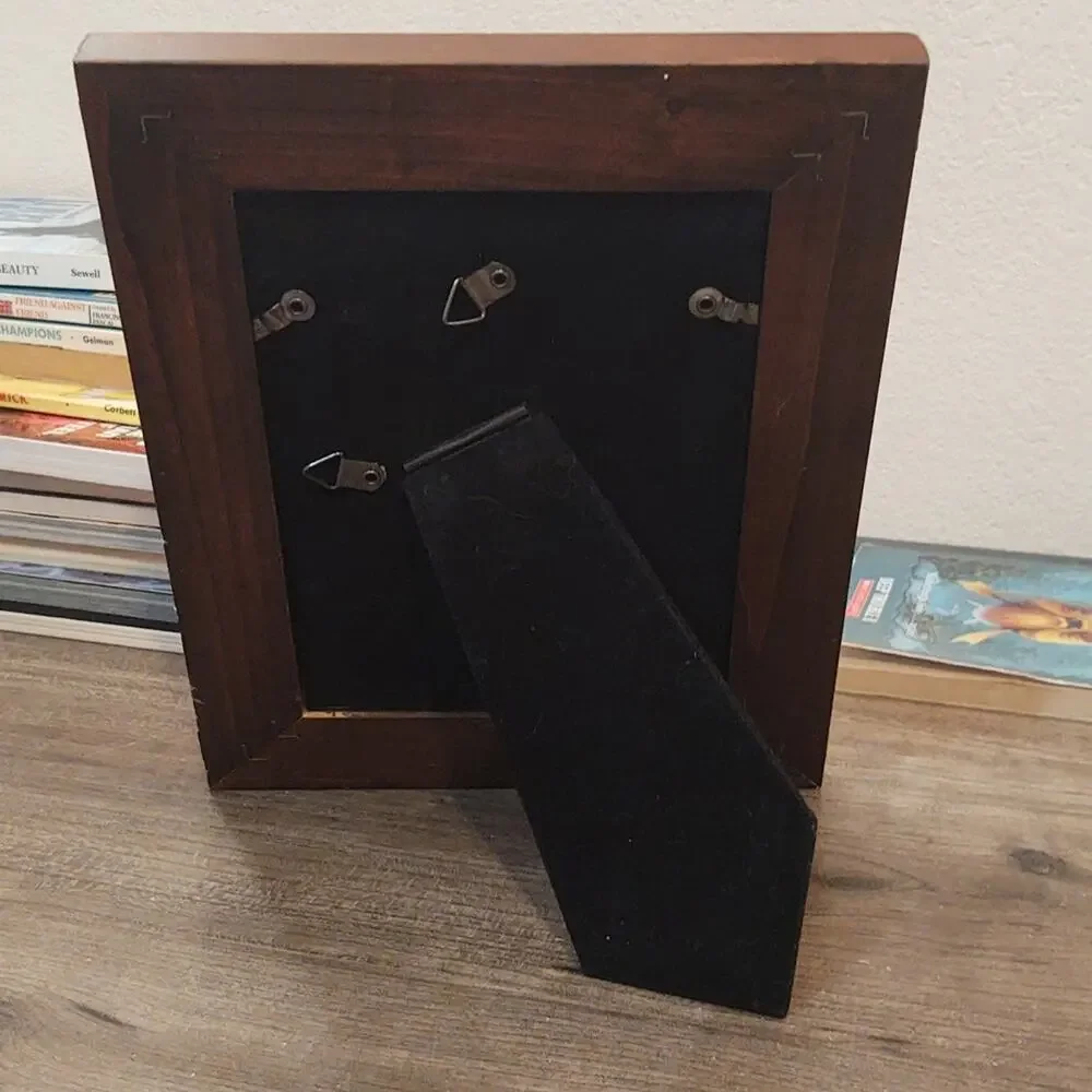 Framed wooden digital created picture of a horse running through the plains